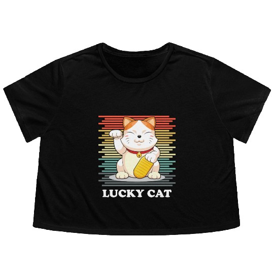 Lucky Cat - Maneki Neko Flowy Cropped Tees