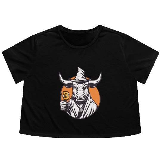 Halloween Bitcoin Wizard Bull Flowy Cropped Tees
