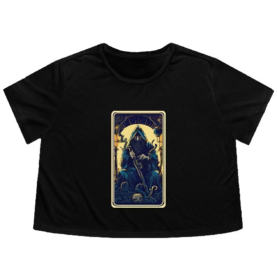 Dark Tarot Card Flowy Cropped Tees: Mystical Astrology