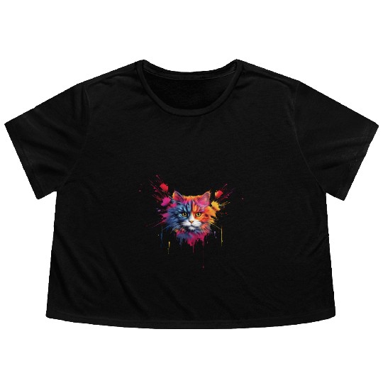Color Explosion Persian Cat Flowy Cropped Tees