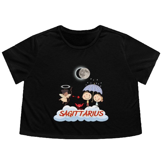 Zodiac Sign Sagittarius Astrology Angel & Bow Flowy Cropped Tees