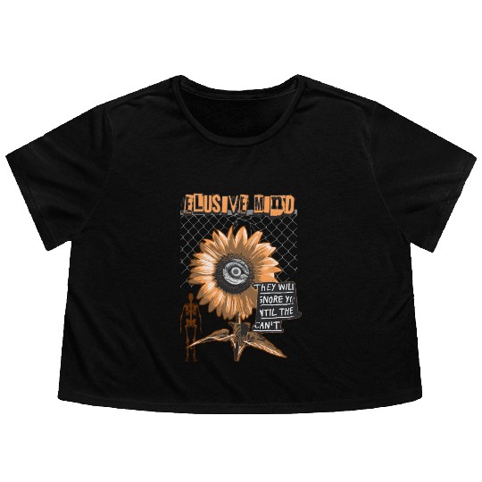 Sun Flower Mind in Retro Design with Skeleton Flowy Cropped Tees