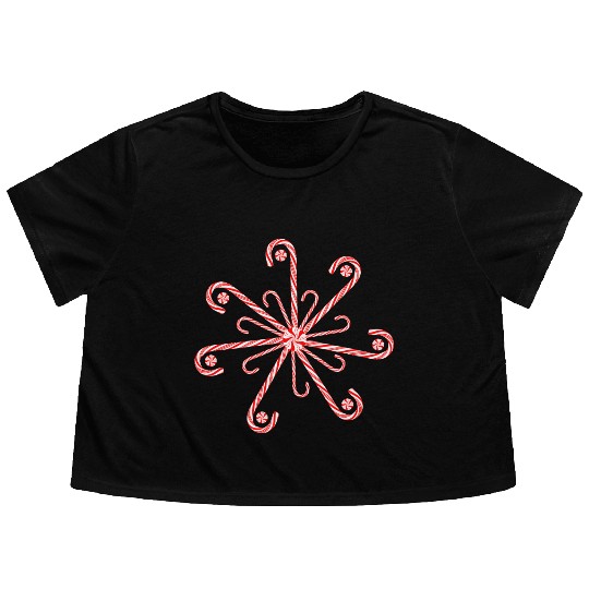 Peppermint Candy Cane Snowflake Flowy Cropped Tees