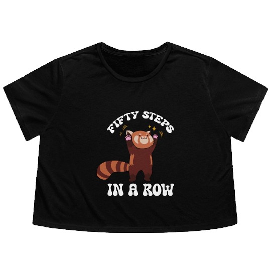 Fifty Steps In a Row Funny Walk Routine Red Panda Flowy Cropped Tees
