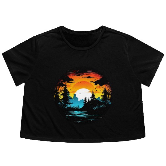 Riverside Twilight in the Forest Flowy Cropped Tees