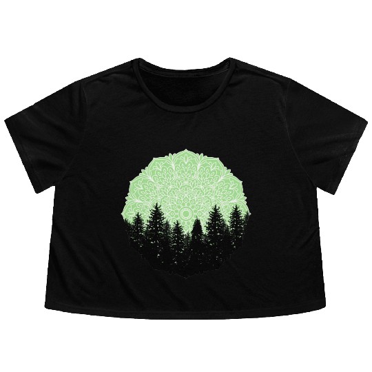 Green Forest Mandala Pacific Northwest Flowy Cropped Tees