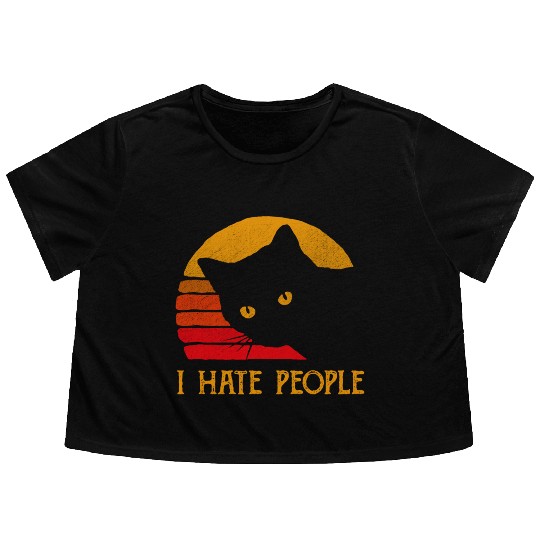 Cat I Hate People Flowy Cropped Tees