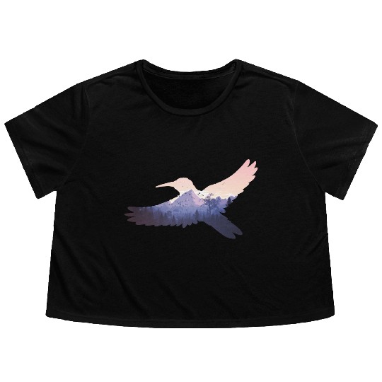 Hummingbird Bird Mountains Fly Nature Paradise Flowy Cropped Tees