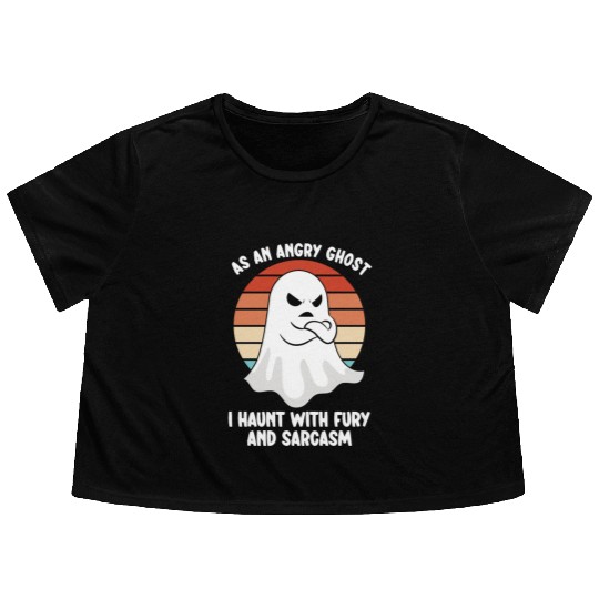Ghost Hunter Funny Ghost Angry Ghost Halloween Flowy Cropped Tees
