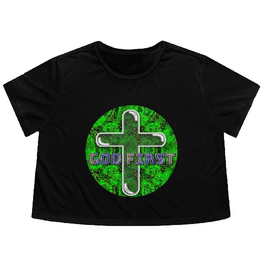 God First [2] Green Flowy Cropped Tees