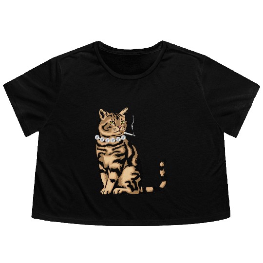 Cat Smoking Flowy Cropped Tees