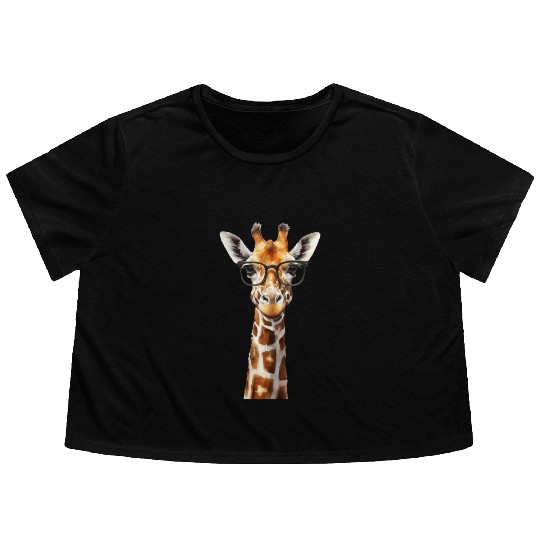 Funny giraffe with glasses Flowy Cropped Tees