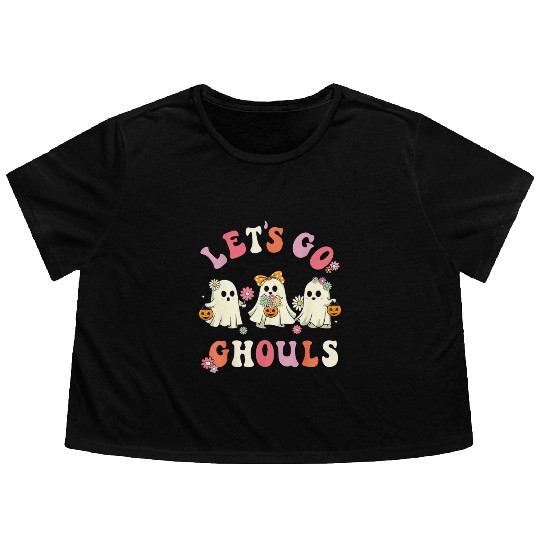 Let's Go Ghouls Halloween Ghost Flowy Cropped Tees
