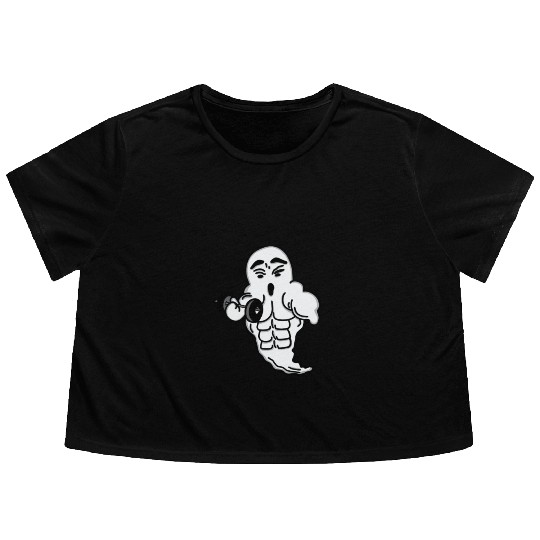 ghost halloween gym muscle power Flowy Cropped Tees