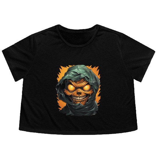 Halloween Spooky Cartoon Mummy Flowy Cropped Tees