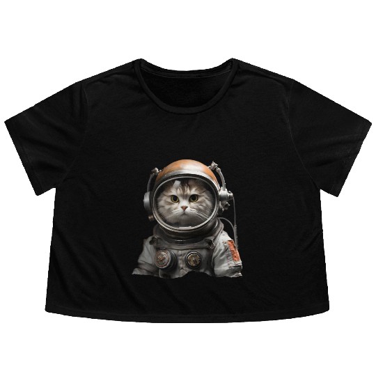 Space Feline: Cat Astronaut Adventure Flowy Cropped Tees