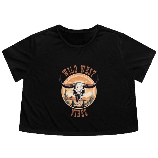 Vintage Cow Skull Wild West Vibes Flowy Cropped Tees