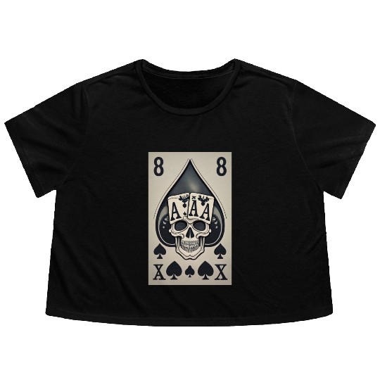 card with skeleton head (halloween design) Flowy Cropped Tees