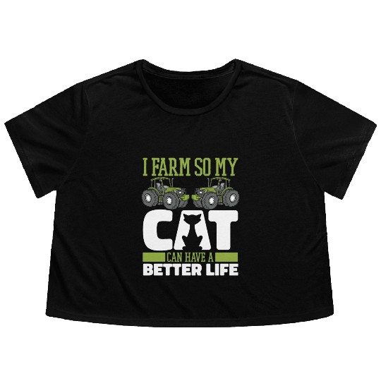 Farming Farmer Cat Flowy Cropped Tees