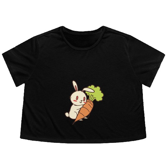 Rabbit And Carrot Flowy Cropped Tees
