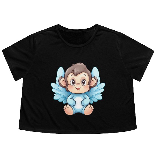monkey chimpanzee angel wings cute kawaii Flowy Cropped Tees