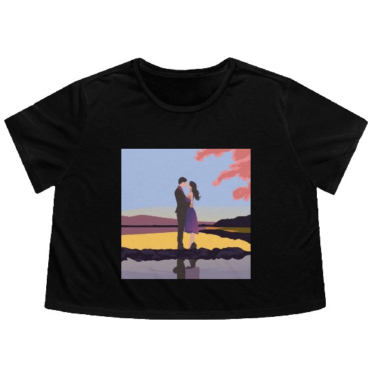 Romantic couple dance with sakura flowers Flowy Cropped Tees