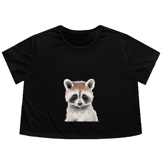 Baby Raccoon Portrait Flowy Cropped Tees