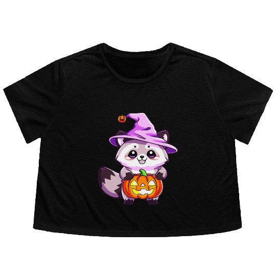 Cute Halloween raccoon Flowy Cropped Tees