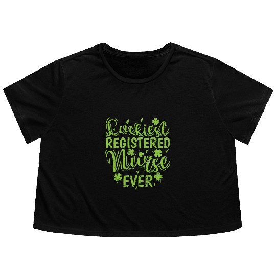 Luckiest Registered Nurse Ever St. Patricks Day Flowy Cropped Tees