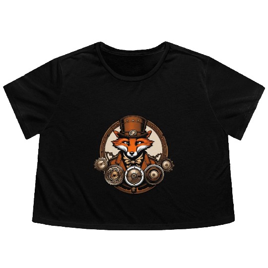 Steampunk Fox / Animal / Bronze / Old School Flowy Cropped Tees