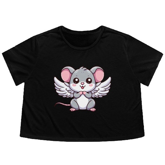 Mouse Angel Wings Flowy Cropped Tees