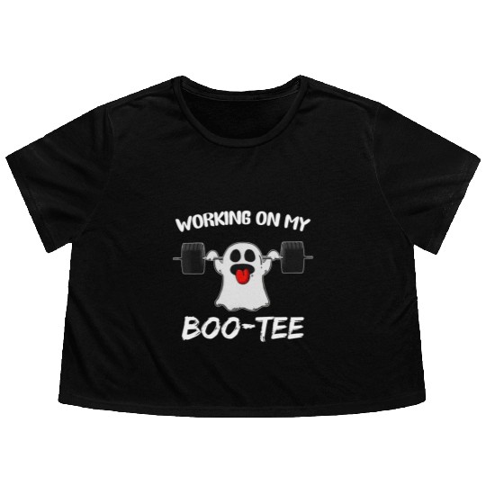 Working On My Boo Flowy Cropped Tees Ghost Workout Gym Halloween