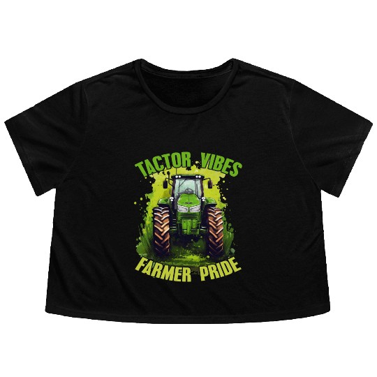 Tractor Vibes Farmer Pride Agriculture Gift Flowy Cropped Tees