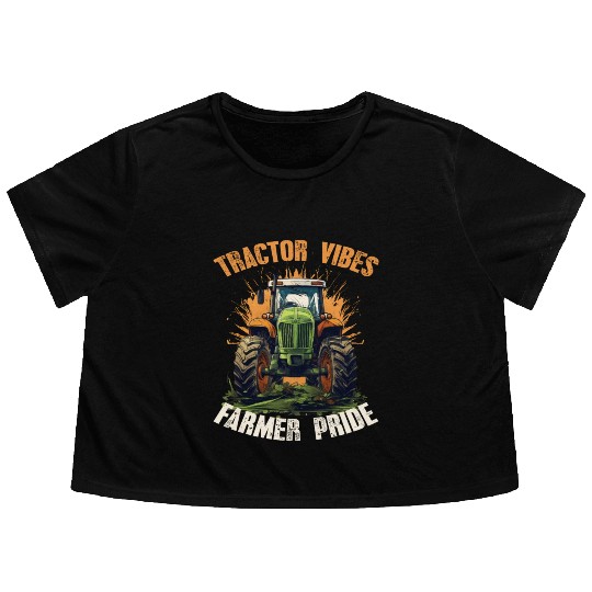 Tractor Vibes Farmer Pride Agriculture Gift Flowy Cropped Tees