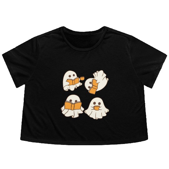 Halloween teacher ghost reading Flowy Cropped Tees