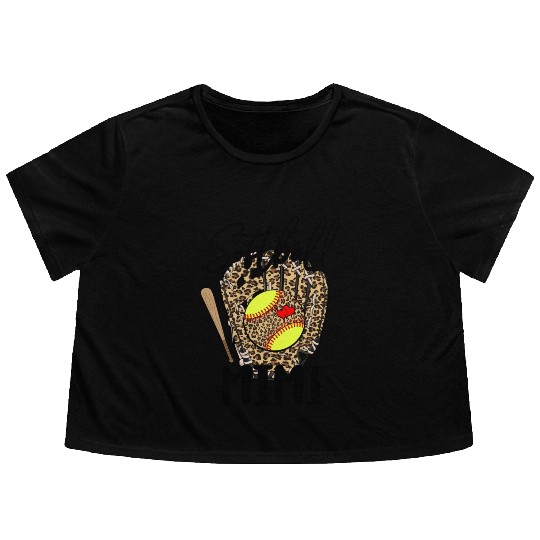 Softball Mimi Leopard Game Day Softball Lover Flowy Cropped Tees