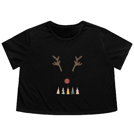 Cute Reindeer Christmas Flowy Cropped Tees