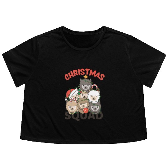 Alpaca Christmas Tree Christmas Squad Alpacas Flowy Cropped Tees