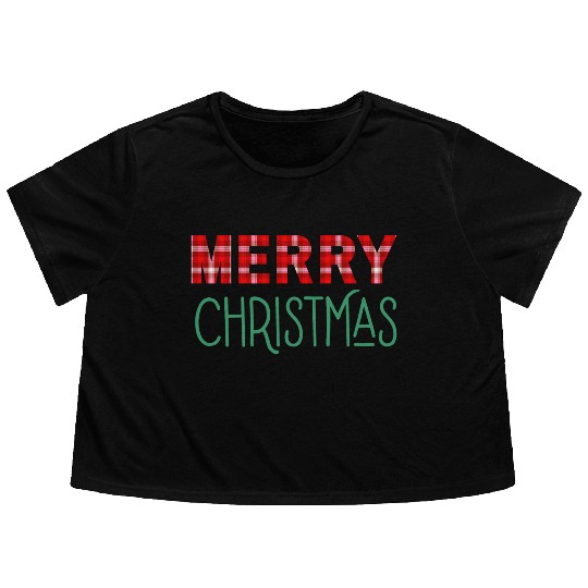 Merry Christmas Plaid Classic Holiday Style Flowy Cropped Tees