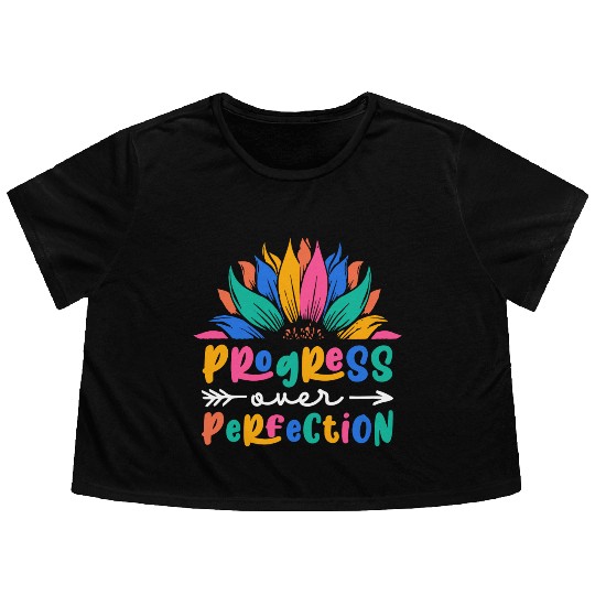 Progress Over Perfection Back To School Teacher Flowy Cropped Tees