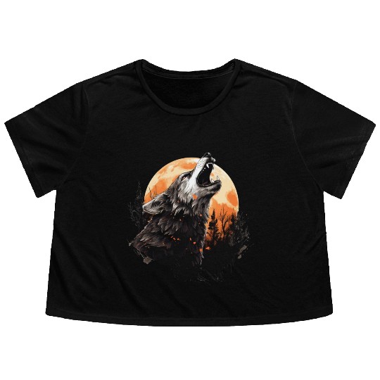 Halloween wolf Flowy Cropped Tees