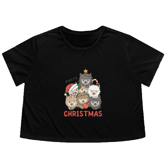 Alpaca Christmas Tree Merry Christmas Flowy Cropped Tees