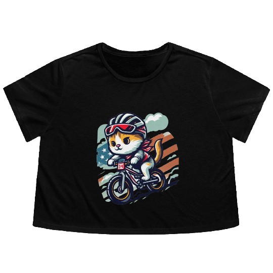 Usa mtb rider cat Flowy Cropped Tees