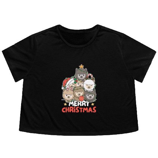 Alpaca Christmas Tree Merry Christmas Flowy Cropped Tees
