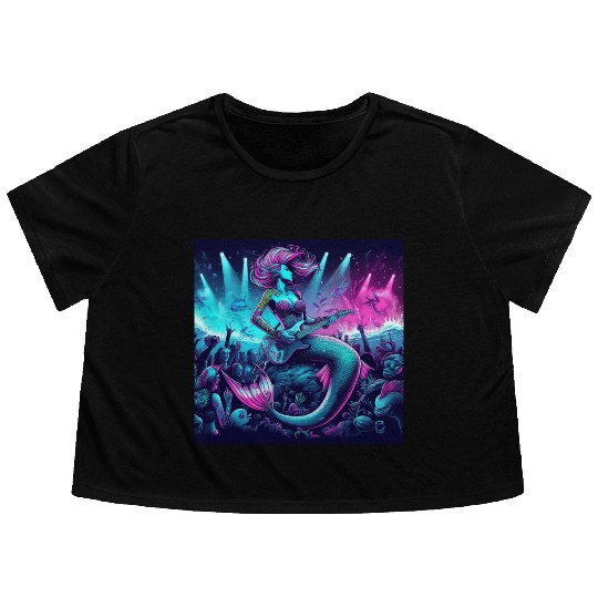 rock and roll under the sea Flowy Cropped Tees