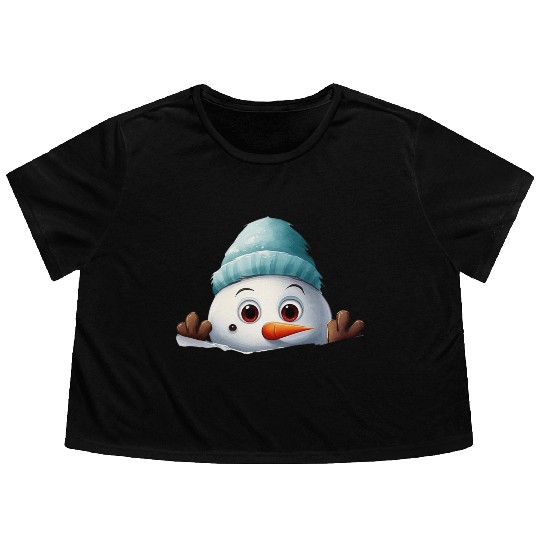 Snowman Christmas watercolor Santa hat Flowy Cropped Tees