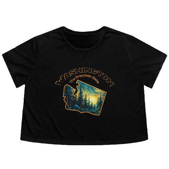 Washington Wildlife - evergreen Flowy Cropped Tees