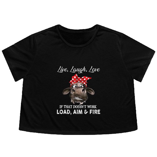 Live Laugh Love Cow Farmer Flowy Cropped Tees