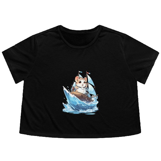 Ice Sailing Hamster Ice Sailor Ice Boating Flowy Cropped Tees