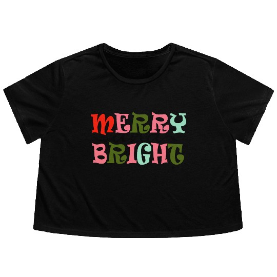 Merry and Bright Christmas Flowy Cropped Tees